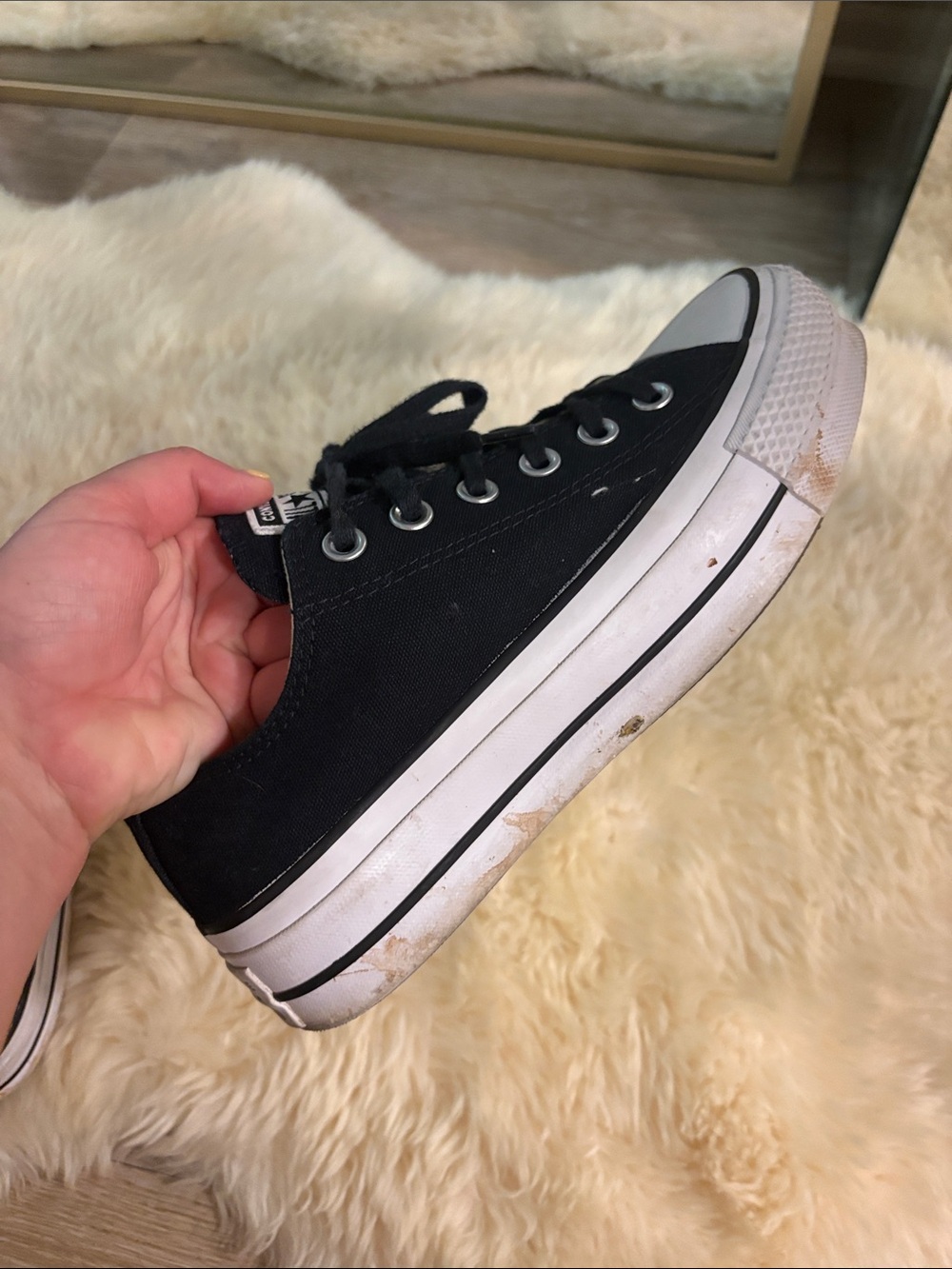 Converse Black and White Platform Low-Top Sneakers - Picture 3 of 11
